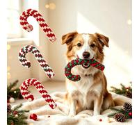 Lot de 4 cordes de Noël pour chien 20 cm, corde nouée en coton pour chiots | Lot de 4 cadeaux festifs en forme de canne à sucre d'orge pour chiot, réutilisables