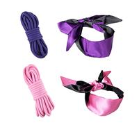 Lot de 4 cordes en coton doux de 5 m de long et 8 mm d'épaisseur, polyvalentes et durables (noir/rouge) + 2 masques en satin de soie pour les yeux pour les jeux de sommeil