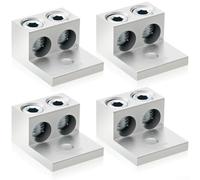 Lot de 4 cosses de terre en aluminium, bornier double à 2 trous pour bandes de mise à la terre électriques, pour alliage d'aluminium étamé, argent, compatible avec l'industrie et le bricolage (2b25u)