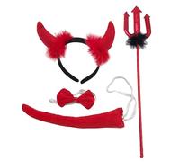 Lot de 4 costumes de diable d'Halloween avec cornes rouges, bandeau, fourche, nœud papillon et queue pour cosplay, accessoires de fête