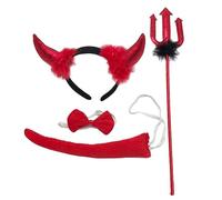 Lot de 4 costumes de diable d'Halloween avec cornes rouges, bandeau, fourche, nœud papillon et queue pour cosplay, accessoires de fête