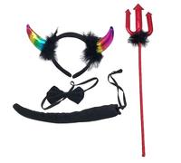 Lot de 4 costumes de diable d'Halloween avec cornes rouges, bandeau, fourche, nœud papillon et queue pour cosplay, accessoires de fête