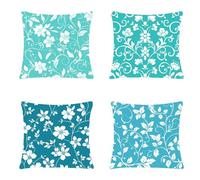 Lot de 4 Couleur Cyan ChrysanthèMe Doux Coussin Motifs Brodés Exterieur Inpermeable 45x45cm Coussin Salon de Jardin Exterieur avec Cacher la Fermeture à Glissière, Applicable à Jardin Balcon yi-413