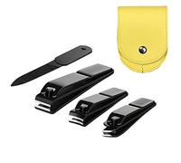 Lot de 4 coupe-ongles ultra tranchants, robustes en acier inoxydable noir, coupe-ongles et lime avec pochette de voyage en cuir (pochette noire et jaune)