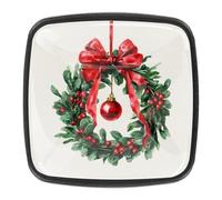Lot de 4 couronnes de Noël avec nœud rouge et boule à suspendre, boutons d'armoire de cuisine, boutons de tiroir de commode avec vis et poignées pour meubles de maison