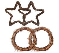 Lot de 4 couronnes de Noël rétro en rotin naturel avec motif vigne, ronde, étoile, guirlande de vigne, décoration de maison, jardin, mariage, Halloween, fête de Noël, vigne à suspendre