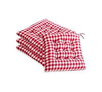 Lot de 4 Coussins de Chaise à Carreaux Rouges et Blancs, Coussins de Chaise à Carreaux de Buffle pour chaises de Salle à Manger/Cuisine, Coussins de siège de Patio extérieur avec Attaches, c