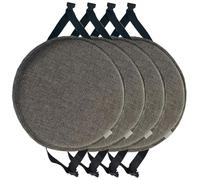 Lot de 4 coussins de chaise ronds pour tabourets de bar - Gris foncé - Pour cuisine et salle à manger - Coussins de tabouret haut avec attaches de 35 cm de diamètre - Confortable et élégant