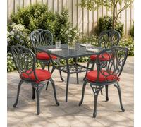 Lot de 4 coussins de siège ronds en polyester rouge Ø 40 x 7 cm | Housse en polyester, rembourrage en mousse, résistant aux UV, fermeture éclair, liens de fixation, utilisation en intérieur
