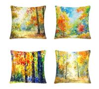 Lot de 4 coussins d'extérieur 50 x 50 cm en velours imprimé double face couleur forêt parfaits pour jardin, terrasse, camping, canapé, décoration de voiture
