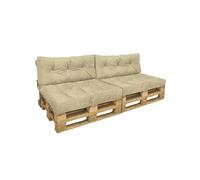 vounot® Lot de 4 Coussins pour Palette Europe Extérieur et Intérieur Coussin d’Assise 80x120x15cm et Dossier 20x40x120cm en Polyester Imperméable et Résistant aux Taches Coussin Matelassé Beige