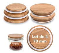 Lot de 4 Couvercles Adapté à Le Parfait Bois 70 mm Couvercle Acacia pour Bocaux Le Parfait Réutilisable Avec Joint en Rondelle Caoutchouc Apte à Le Parfait Terrine 125ml 200ml 275ml Super Jar 250ml