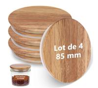 Lot de 4 Couvercles Adapté à Le Parfait Bois 85 mm Couvercle Acacia pour Bocaux Le Parfait Réutilisable Avec Joint en Rondelle Caoutchouc à Le Parfait Terrine 350 ml Super Jar 0.5L 0.75L 1L 1.5L 2L