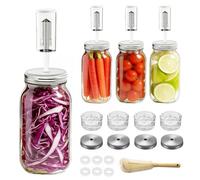 Lot de 4 couvercles de fermentation avec système d'airlock, 4 couvercles de fermentation en acier inoxydable avec système d'airlock, 4 poids en verre pour bocaux Mason à embouchure large (les bocaux