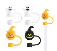 Lot de 4 couvercles de paille d'Halloween pour gobelets, fantôme, accessoires effrayants pour tasse, gobelet, bouteilles d'eau, fête, festival, salle à manger