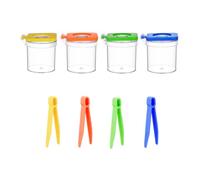 Lot de 4 couvercles d'observation de la nature avec tasses d'observation transparentes et pinces à épiler pour l'apprentissage de la famille, les études en plein air et les activités en classe