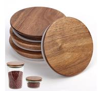 Lot de 4 couvercles pour bocaux Weck - Diamètre : 100 mm - En bois d'acacia tulipe - Avec couvercles hermétiques en silicone - Réutilisables - Compatible avec les modèles en verre Weck 738, 739, 740