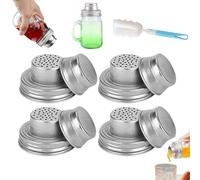 Lot de 4 couvercles universels en acier inoxydable pour shaker Mason Jar Shaker pour épices pour sucre, sel, poivre, cuisine de cuisine, mixeur à cocktail
