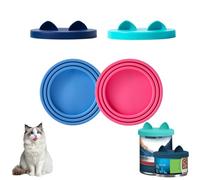 Lot de 4 couvercles universels en silicone avec oreilles de chat - Pour boîtes de conserve - Couvercle de boîte de nourriture pour chat humide - Couvercle en silicone pour boîtes - 3 en 1 - Convient