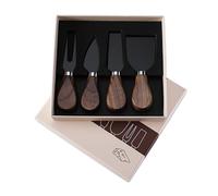 Lot de 4 couverts à fromage en acier inoxydable avec manche en bois de noyer, ensemble de couteaux à fromage pour fromage dur et mou, fourchette de service et fouet à beurre, dans un coffret cadeau, 3