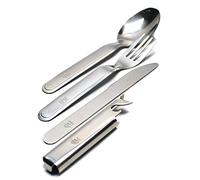 Lot de 4 couverts de l'armée hongroise - Ustensiles de cuisine militaires - Cuillère, fourchette, couteau - Kit couverts multi-outils pour le camping - Ouvre-boîte en acier inoxydable