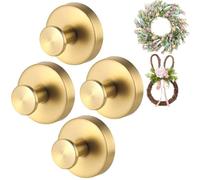 Lot de 4 crochets à ventouse dorés en acier inoxydable robuste de 6,8 kg pour couronne, porte, décorations d'automne, Halloween, Noël, panneau de bienvenue pour porte d'entrée, intérieur et extérieur