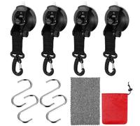 Lot de 4 crochets à ventouse extra puissants, rotatifs à 360° avec 4 crochets en S, sangles avec crochets pour voiture, tentes, bâches, camping-car, accessoires de camping.