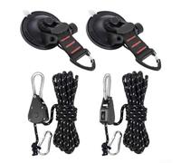 Lot de 4 crochets à ventouse simples à utiliser pour voiture et camping avec poulie de verrouillage et clip pour une fixation sûre