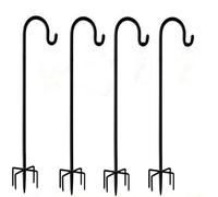 Lot de 4 crochets de berger réglables en hauteur avec base à 5 griffes, crochets de bordure de jardin en métal noir pour suspension d'entrée de jardin, lanternes, paniers de plantes, guirlandes