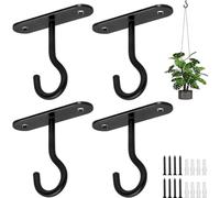 Lot De 4 Crochets De Plafond for Plantes Suspendues, Supports Muraux Noirs for Jardinières, Paniers De Fleurs, Carillons Éoliens, Mangeoires À Oiseaux, Cintres En Fer Robustes Avec Vis(2.5 inch)