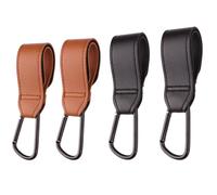 Lot de 4 crochets de poussette pour accrocher des sacs à langer - Clips universels pour poussette pour les courses, la voiture ou le landau - Cintres polyvalents avec sangles réglables (noir et marron