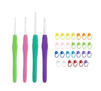 Lot de 4 crochets ergonomiques en métal avec poignée en silicone coloré de 14 cm pour débutants (2/3/4/5 mm), avec 20 boutons de marquage