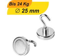 Lot de 4 crochets magnétiques aimant à pot avec crochet D 25 mm 24 kg aimant néodyme filetage M4