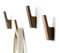 Lot de 4 crochets muraux en bois de noyer foncé ou de frêne clair pour suspendre chapeau, sac à main, sac à dos, sac, veste. Décoration moderne de ferme pour mur et entrée pratique (noyer)