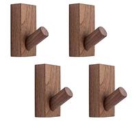 Lot de 4 crochets muraux en bois, porte-manteau mural en bois avec 4 autocollants adhésifs et 8 vis, crochets de style rustique pour suspendre chapeaux, sacs, serviettes, vêtements, marron