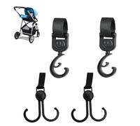 [Lot de 4] Crochets poussette universels 360° - crochets ouverts avec sangle Velcro extra-forte, jusqu’à 5 kg par crochet - accroche-sac pour poussette/landau/buggy, accessoire bébé indispensable