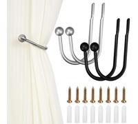Lot de 4 Crochets U Hémisphèrique,Embrasses de Rideaux Crochets à Visser,Embrasse pour Rideaux en Métal, pour Rideaux Muraux, Rideaux de Fenêtre,Rideaux de Douche (2 Pièces Argent et 2 Pièces Noir)