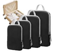 Lot de 4 cubes de compression - Bagages de voyage réutilisables - Design peu encombrant - Fermeture éclair compacte - Bleu gris - Pour valise, vol, camping et vacances