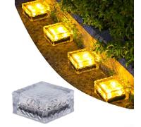 Lot de 4 cubes lumineux solaires en verre pour jardin, terrasse et cour - 9,8 x 9,8 x 5 cm - LED chaud/blanc/coloré, éclairage automatique du crépuscule à l'aube (lumière chaude)