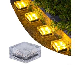 Lot de 4 cubes lumineux solaires en verre pour jardin, terrasse et cour - 9,8 x 9,8 x 5 cm - LED chaud/blanc/coloré, éclairage automatique du crépuscule à l'aube (lumière chaude)