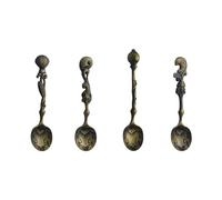 Lot de 4 cuillères à café antiques à dessert sur le thème des océans, cuillère à café créative avec poignée pour remuer, petites cuillères à crème glacée, couverts de table, cuillère à dessert, outils