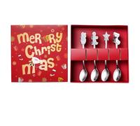 Lot de 4 cuillères à café de Noël en acier inoxydable - Cuillères à thé de Noël - Couverts de Noël - Cuillère à sucre - Cuillères à dessert - Accessoires de cuisine