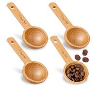 Lot de 4 cuillères à café en bois de hêtre - 15 ml - Cuillère à café moulu - Accessoires de cuisine pour mesurer les grains de café ou le thé