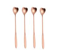 Lot de 4 cuillères à café en forme de cœur - 17,8 cm - En acier inoxydable - Long manche - Cuillère à mélanger - Cuillère à crème glacée - Or rose
