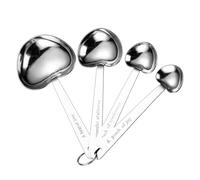 Lot de 4 cuillères à café en forme de cœur avec mesures argentées pour cadeau d'invités