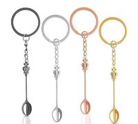 Lot de 4 cuillères à médicaments, petite cuillère à thé, mini cuillère, porte-clés, mini cuillère, porte-clés, collier pendentif en forme de couronne, gadget pour homme et femme, pendentif sac à dos,