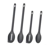 Lot de 4 cuillères à mélanger en silicone avec longues poignées pour cuisiner, cuire et servir dans votre cuisine (gris)