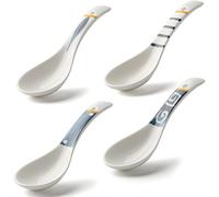 Lot de 4 cuillères à soupe japonaises en céramique - Cuillères à soupe chinoises en porcelaine pour ramen nouilles Udon Pho Rice Sauce (style japonais)