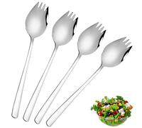 Lot de 4 cuillères à soupe en acier inoxydable - Cuillère à salade - Fourchette et cuillère 2 en 1 - Fourchettes à salade de 19 cm - Cuillère à soupe multifonction - Couverts à salade pour le camping