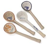 Lot de 4 cuillères à soupe japonaises rondes en porcelaine peinte à la main pour ramen, Pho, Miso Riz (modèle 1#)